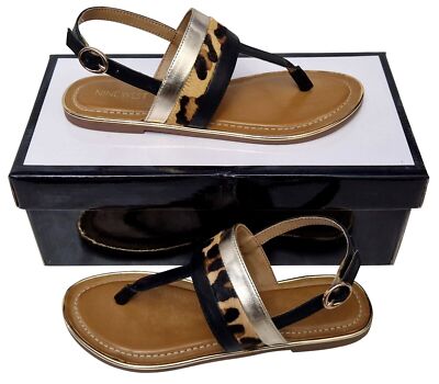 Nine West Flame schwarze Damen-Sandalen Kunstleder Animal-Optik-Print Schuhe