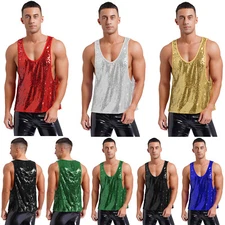 Mens Top Sparkle Tank Tops Slim Fitted Blouse Muscle Undershirt Summer Vest Tee