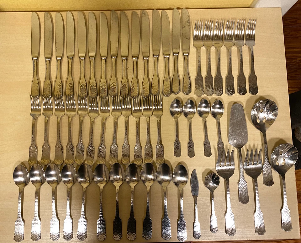 RETRONEU Aberdeen Cubiertos Martillados 18/8 Acero Inoxidable Lote de 55 Foto 2 de 4