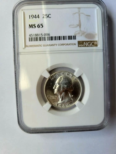 1944 Silver Washington Quarter Graded by NGC - MS65 