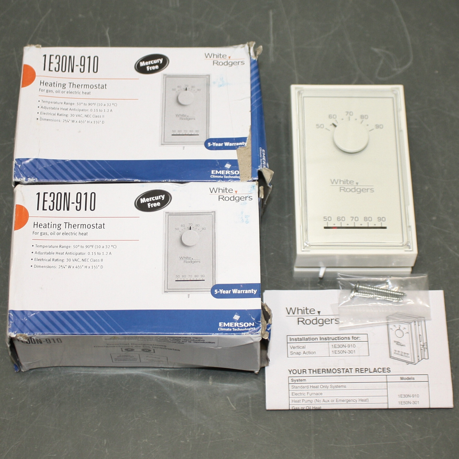 3) Emerson White Rodgers Thermostat 1E30N-910, Low Voltage Heat Only,  Rectangle | eBay