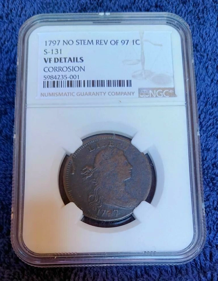 1797 Draped Bust Large Cent, no stems, reverse of '97, S-131, NGC VF details - Image 2 of 4