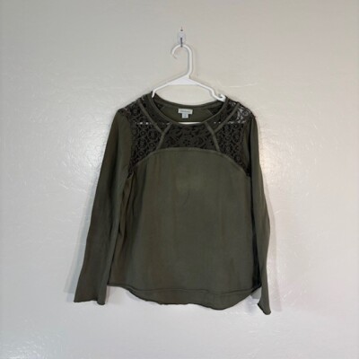 Sundance Catalog Top Womens Small Lace Detail Blouse BOHO Green FLAW