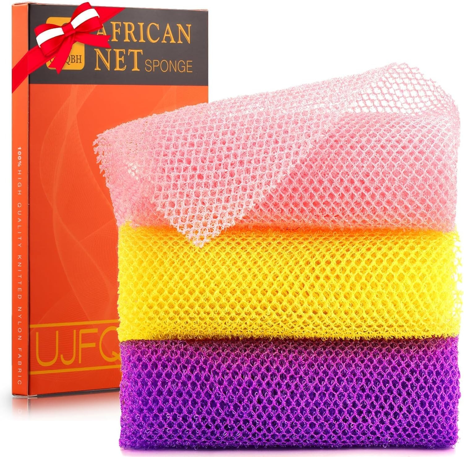 UJFQBH 3 Pieces African Bath Sponge African Net Long Net Bath Sponge Exfoliating