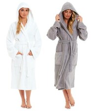 Womens Bamboo Hooded Dressing Gown Towelling Robe Ladies Bath Robes