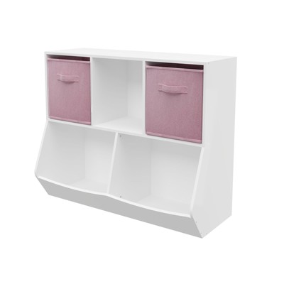 Bookcase Toy Storage Multi Shelf Organizer Cabinet w/2 Collapsible Fabric Drawer
