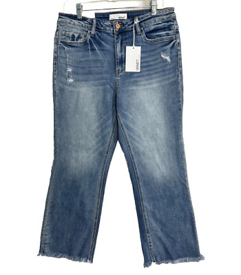 Bella High Rise Flare Raw Hem Jean Blue Size 31 32 x 26 NWT Womens