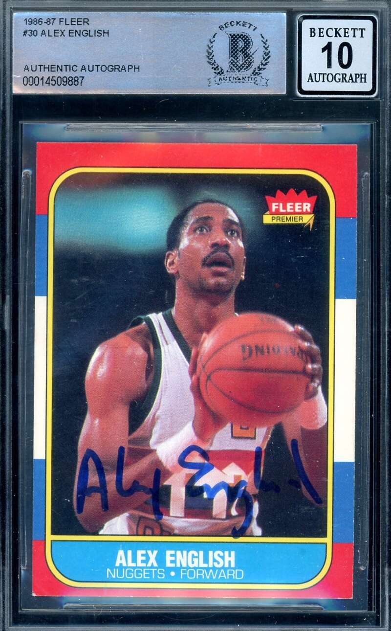 Alex English Gem Mint 10 Beckett BAS Signed 1986 Fleer Autograph