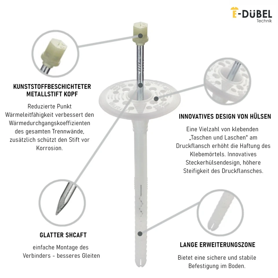 Tassello isolante WDVS mandrino in metallo tassello in polistirolo tassello termico isolamento LFM LMX Ø 8 10 - Immagine 3 di 4
