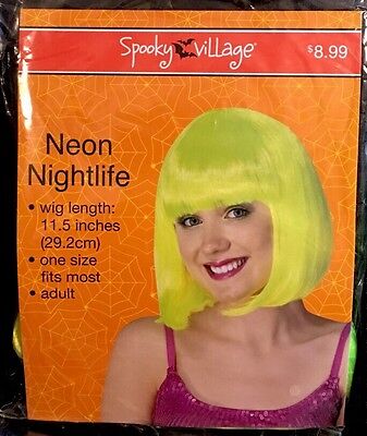 lime green 11 1//2/" adult one size fits most Neon Nightlife wig HALLOWEEN NIP