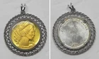 X5931  ST 1/4 ounce .999 Fine Silver Gold Intaglio Cameo Ladies Pendant