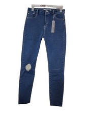 Tractr Diane Mid Rise Blue Jeans Indigo Dyed Garment Distressed Knee Size 6/28