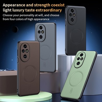 For Honor 200 Pro, Business Leather Magnetic Back Wireless Charging Cover Case