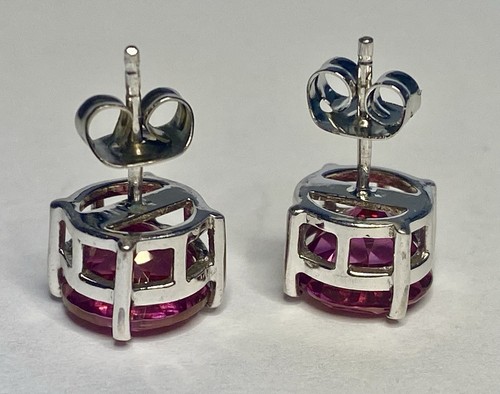Orecchini vintage argento sterling rosa topazio imperiale 9 mm post perno - Foto 8 di 13