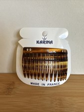 Vintage Karina French Faux Tortoise Rhinestone Hair Clip Comb Made In France