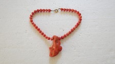 Korallen Kette Perlen Collier riesig Anhänger Fragment orange rot Echt Schmuck