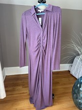 Ruched Front Button Up Light Purple Long Sleeve Size 10 Loft Dress