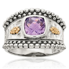 925 Sterling Silver Cut Cushion-Cut Amethyst Ring