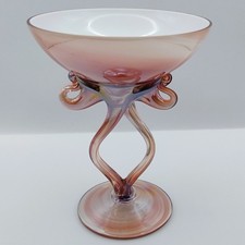 Kunst Glas Schale Jozefina Krosno Bein Stiel Pfirsich 4,5" Durchmesser Ornament Geburtstagsgeschenk