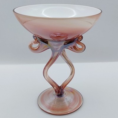 Kunst Glas Schale Jozefina Krosno Bein Stiel Pfirsich 4,5'' Durchmesser Ornament Geburtstagsgeschenk