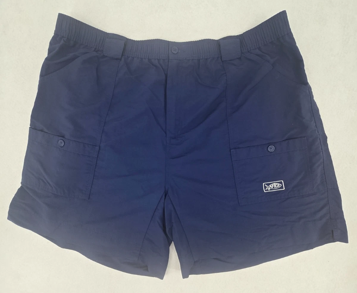 AFTCO Cargo Fishing Shorts 42 Navy Blue Elastic Waist Waterproof Men