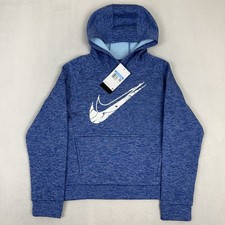 Nike Boys Therma-FIT Stain Repel Hoodie Blue Big Swoosh Size M HF4414-480