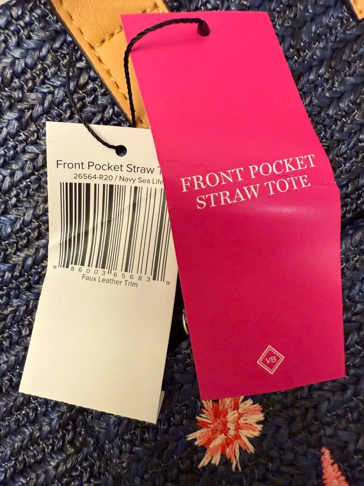 BOLSO DE MANO VERA BRADLEY BOLSILLO DELANTERO PAJA AZUL MARINO COMO NUEVO CON ETIQUETAS (J-5) Foto 2 de 4
