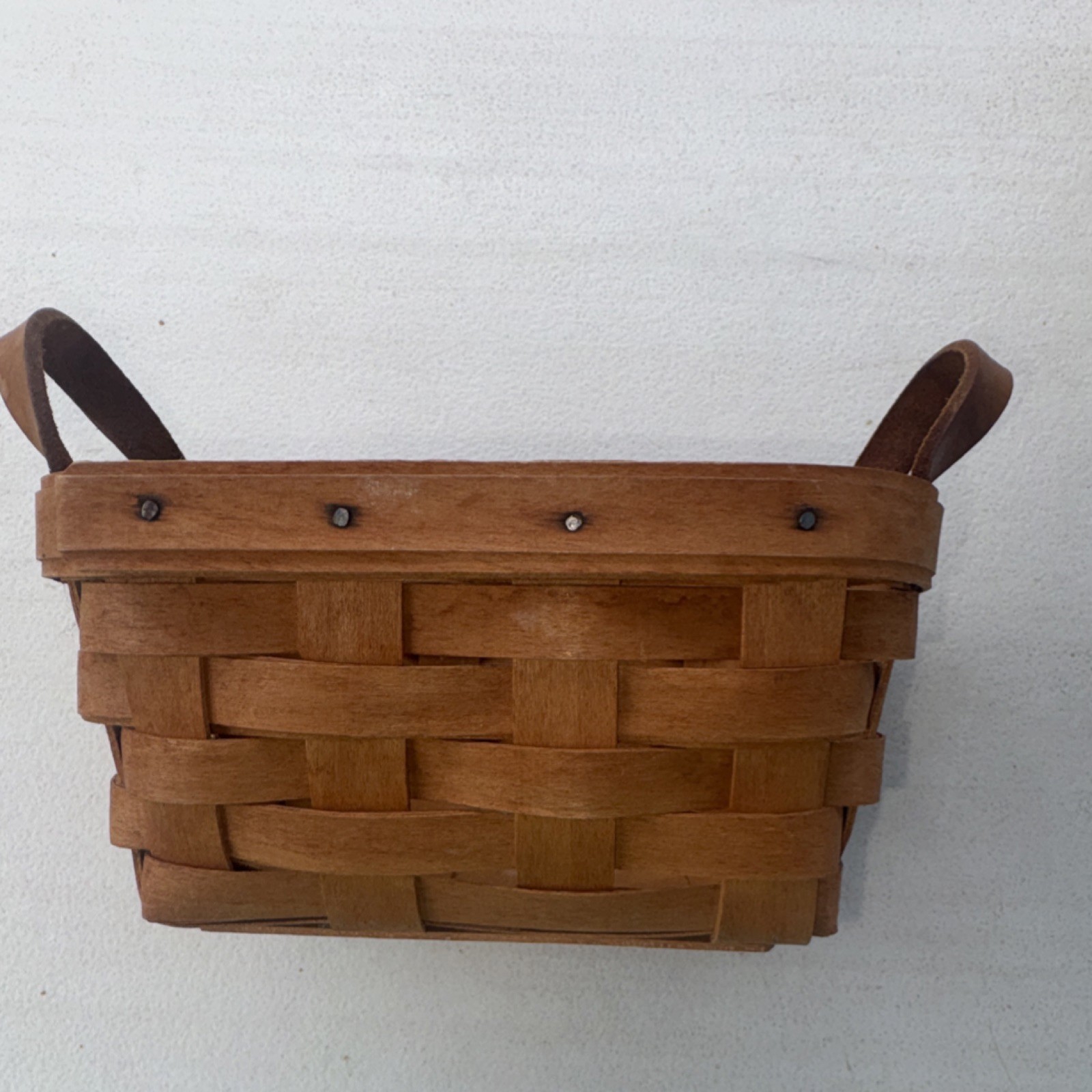Longaberger Rectangular Wood Basket w/ Leather Handles