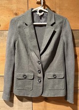 CAbi Wool Blend Gray Ribbed Sleeves Collared Sweater Blazer M Stretch Academia