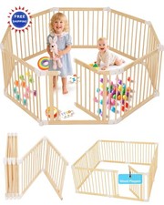 Foldable Wooden Baby Playpen Large 2 in 25 inch Portable Adjustable 3-16 CONKKA