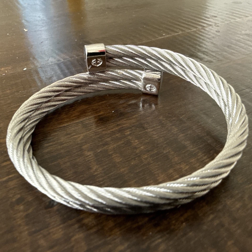 Brazalete Charriol Geneve Doble Acero Inoxidable Cable Plata 6.5" M5 Foto 2 de 4