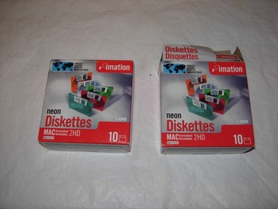 2 Boxes imation neon Diskettes MAC formatted 2 HD 1.40MB - 1 open, 1 closed box