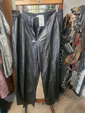 Nine West Faux Leather Wide Leg Pants Large Black Nwt