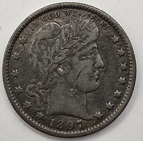 《Silver》1897 USA BARBER QUARTER -- .1808 OZ of SILVER!!!