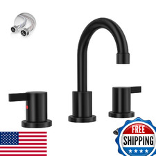 Phiestina Matte Black 8 Inch Widespread Bathroom Faucet 2 Handle 3 Hole Bathroom
