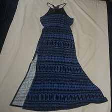 Boho maxi dress navy blue crochet trim side slit size small