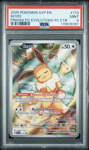 2025 POKEMON PRISMATIC EVOLUTIONS POKEMON CENTER ETB PROMO SVP #173 EEVEE PSA 9