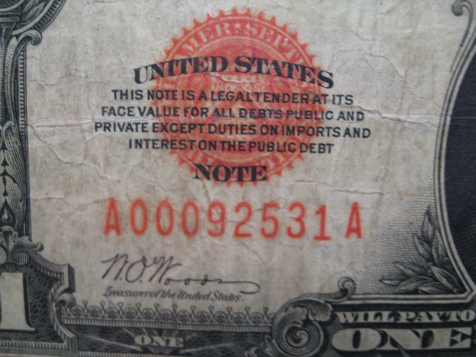 1928 "Funny Back"  RED Seal Silver Certificate $1 ONE Dollar note.  A/A Block. - Image 4 of 4