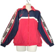 Vintage Puma Mens Medium Tracksuit Jacket Coat Nylon Soccer Spellout Patriotic.