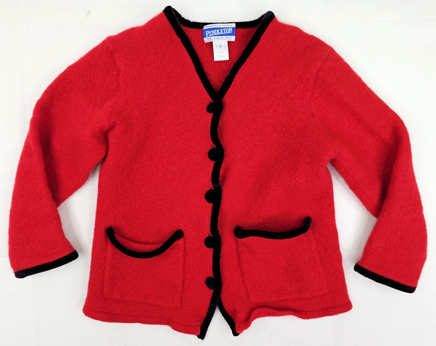 Vtg Pendleton 100% Virgin Wool Red Button Cardiga… - image 1