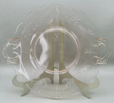 Lancaster Glass Double Handled Sandwich Plate Pink Glass Etched 