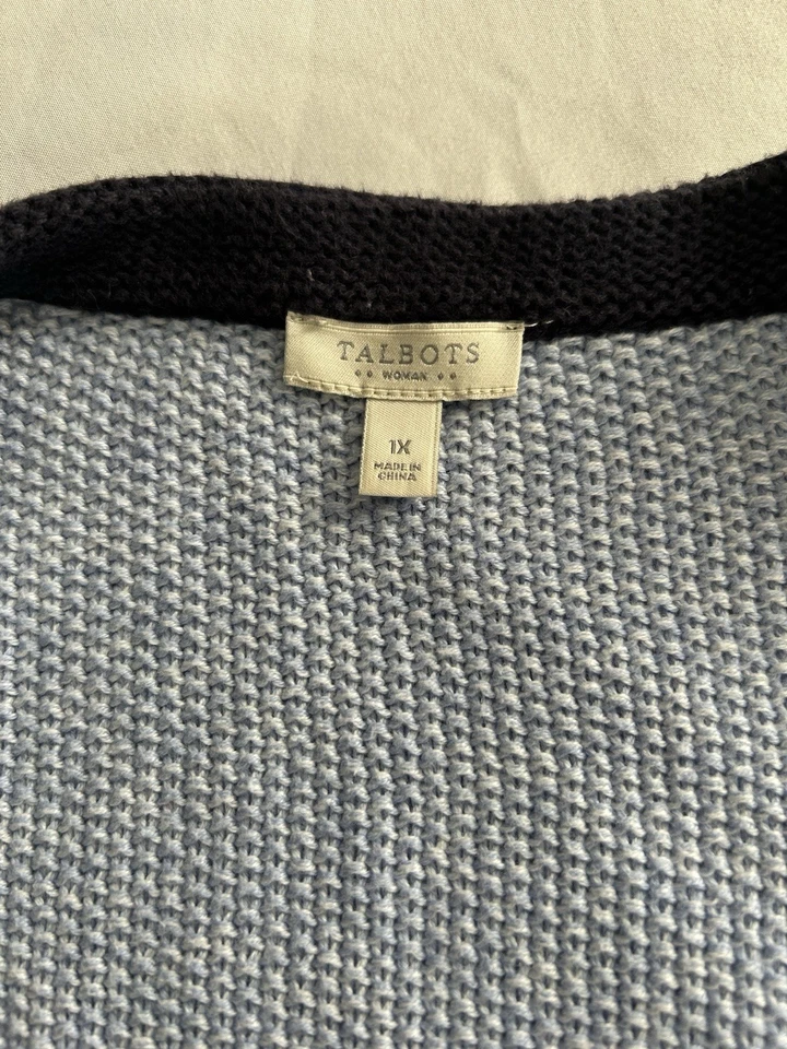 Talbots Color Block Open Cardigan Womens Size 1X Blue Comfort Classic Career - Image 3 of 4