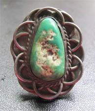 OLD Navajo Sterling Silver Green Turquoise Ring Large Vintage size 6  9.9g