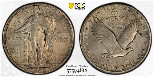 1923-S  Standing Liberty 25c Quarter, AU Details - Cleaned & Small Scrape on Rev