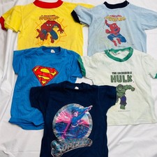 Lot 5 Vintage Superhero Children's T Shirts 70s 80s Superman Spiderman Hulk 6-8