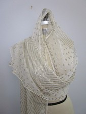 Art Deco 1920s Egyptian Assuit Scarf Wrap Shawl Hammered Gold Ivory Mesh