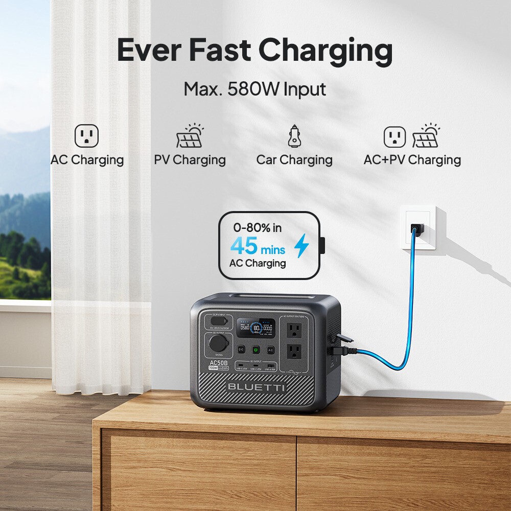 BLUETTI AC50B 700W 448Wh Portable Power Station LFP for Road Trip/Fishing