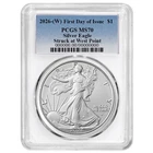 2026 (W) $1 1-oz American Silver Eagle PCGS MS70 FDOI Blue Label White Frame
