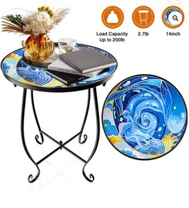 2 Pc Patio Side Table Set With Ocean Scene, 10”x14.5”