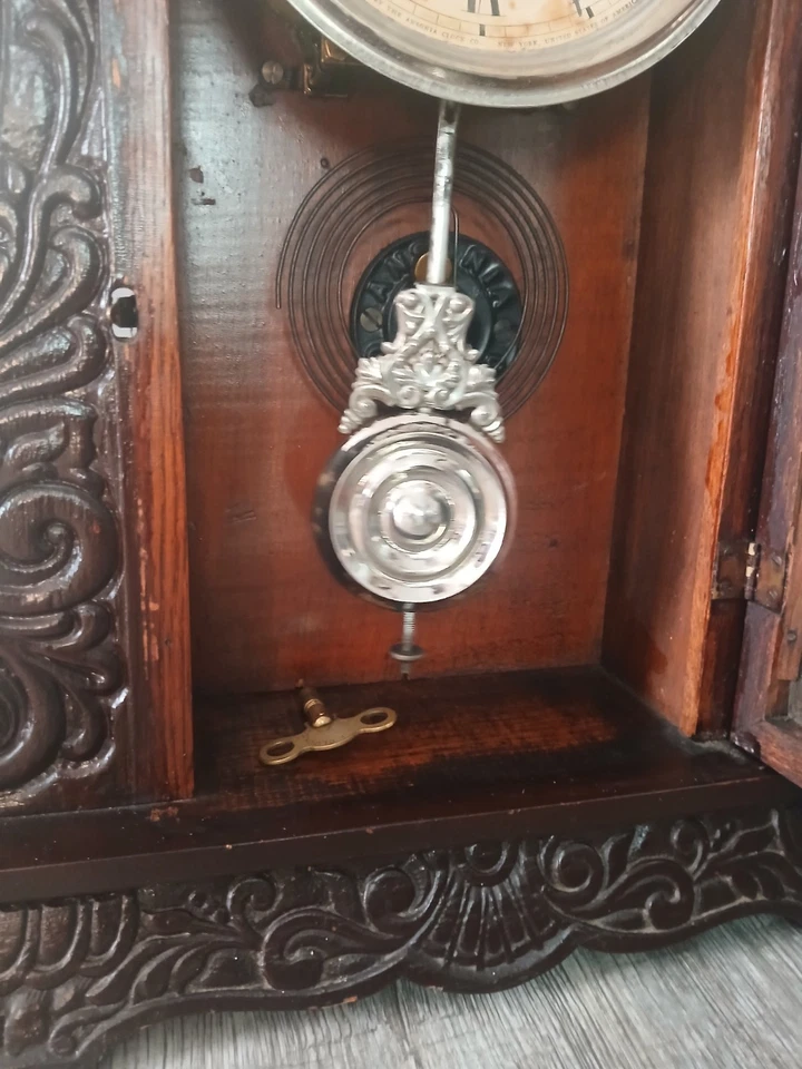 Reloj Ansonia Antler 8 días, Pat. Ansonia Clock Co. 1882 Hecho en Nueva York EE. UU. Foto 2 de 4